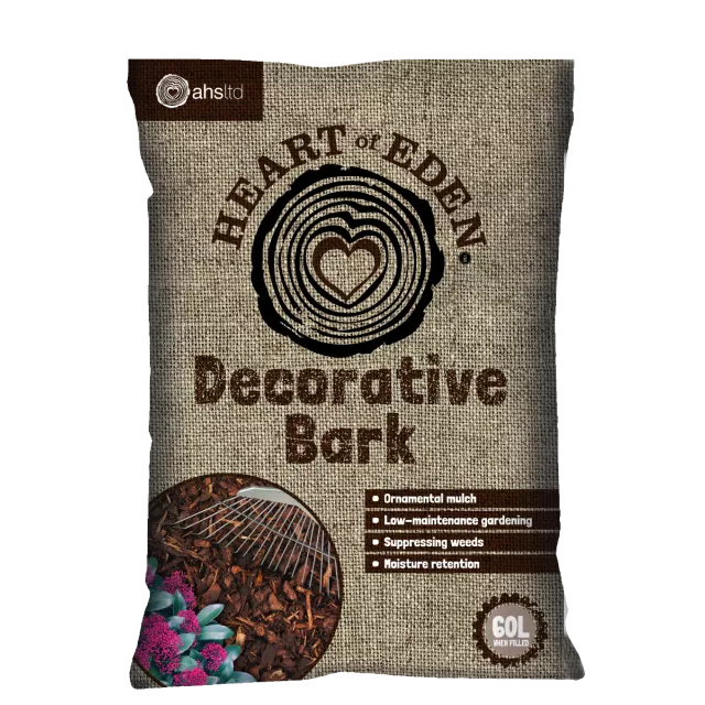 Heart of Eden Decorative Bark is a long-lasting natural bark that can be used as ornamental ground cover for beds and borders, and provides a clean visual background that will showcase flowers and foliage when used as a mulch. 