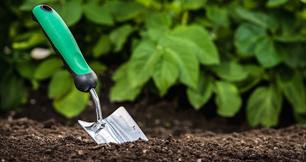 Gardening shovel in the soil